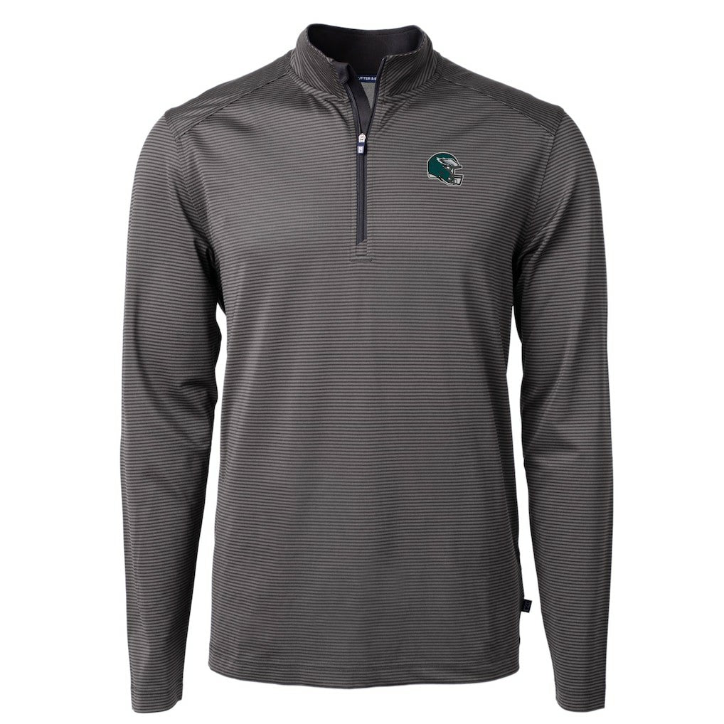Philadelphia Eagles Cutter & Buck Big & Tall Virtue Eco Pique Micro Stripe Tri-Blend Quarter-Zip Jacket - Black Jackets