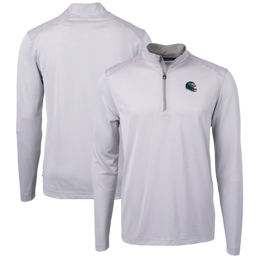 Philadelphia Eagles Cutter & Buck Big & Tall Virtue Eco Pique Micro Stripe Tri-Blend Quarter-Zip Jacket - Gray Jackets