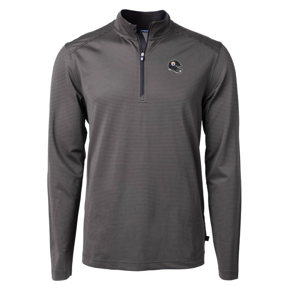 Pittsburgh Steelers Cutter & Buck Big & Tall Virtue Eco Pique Micro Stripe Tri-Blend Quarter-Zip Jacket - Black Jackets