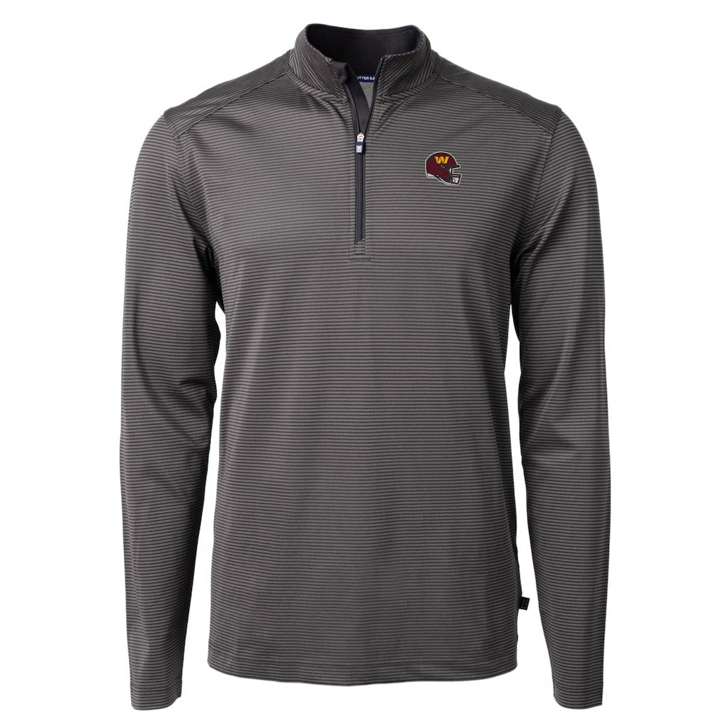 Washington Commanders Cutter & Buck Big & Tall Virtue Eco Pique Micro Stripe Tri-Blend Quarter-Zip Jacket - Black Jackets