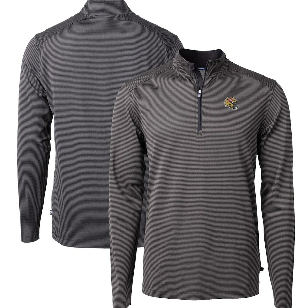San Francisco 49ers Cutter & Buck Big & Tall Virtue Eco Pique Micro Stripe Tri-Blend Quarter-Zip Jacket - Black Jackets