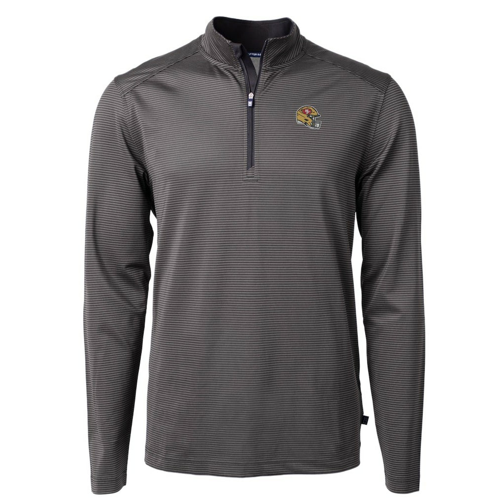 San Francisco 49ers Cutter & Buck Big & Tall Virtue Eco Pique Micro Stripe Tri-Blend Quarter-Zip Jacket - Black Jackets