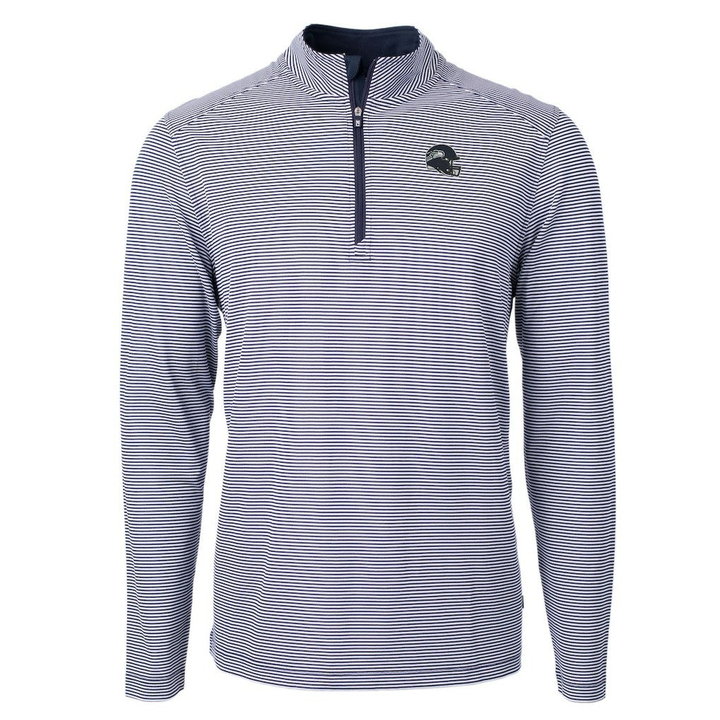 Seattle Seahawks Cutter & Buck Big & Tall Virtue Eco Pique Micro Stripe Tri-Blend Quarter-Zip Jacket - College Navy Jackets