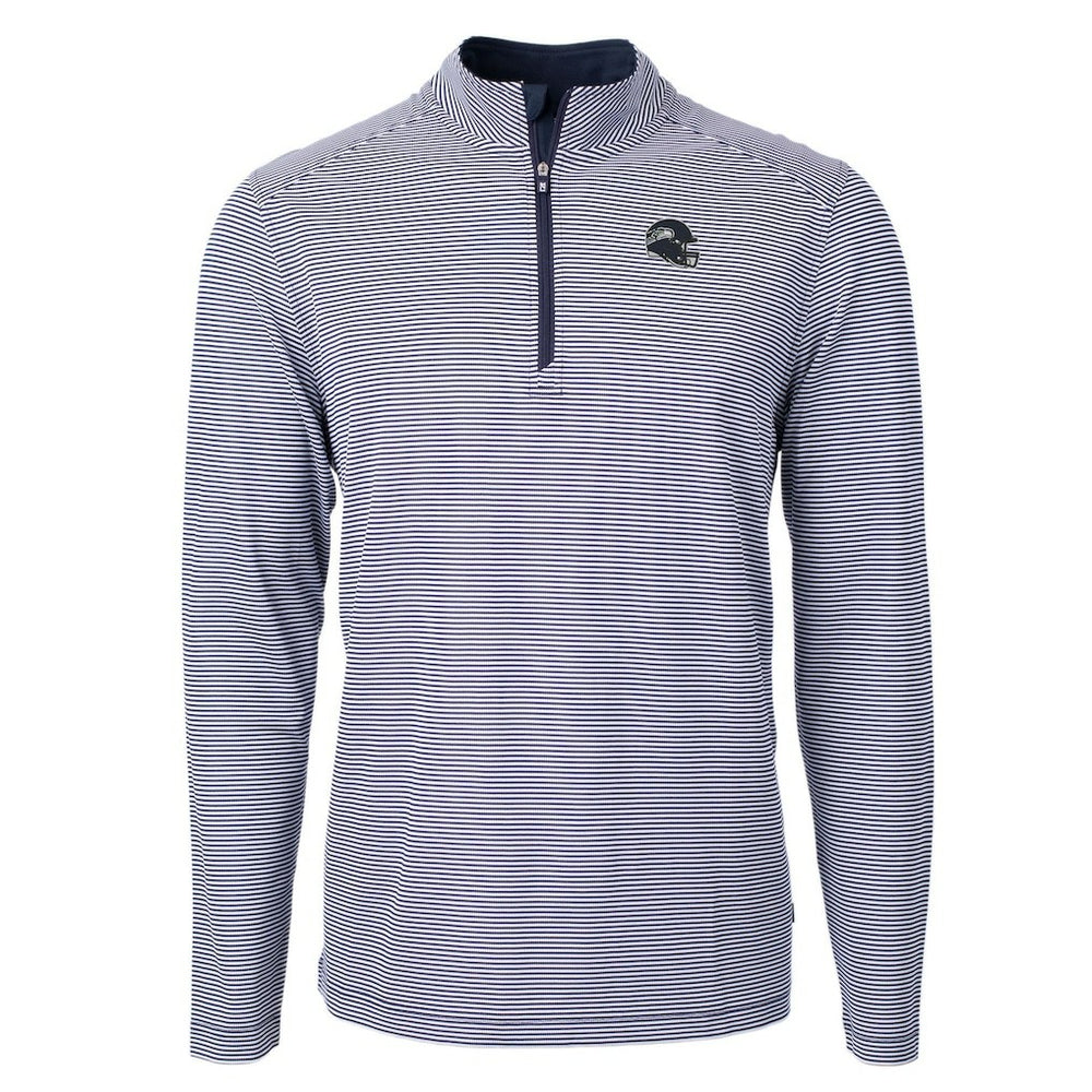Seattle Seahawks Cutter & Buck Big & Tall Virtue Eco Pique Micro Stripe Tri-Blend Quarter-Zip Jacket - College Navy Jackets