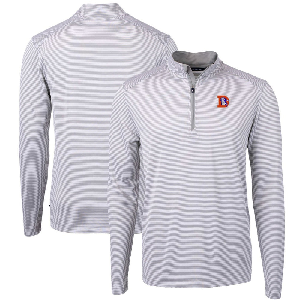 Denver Broncos Cutter & Buck Big & Tall Virtue Eco Pique Micro Stripe Tri-Blend Quarter-Zip Jacket - Gray Jackets