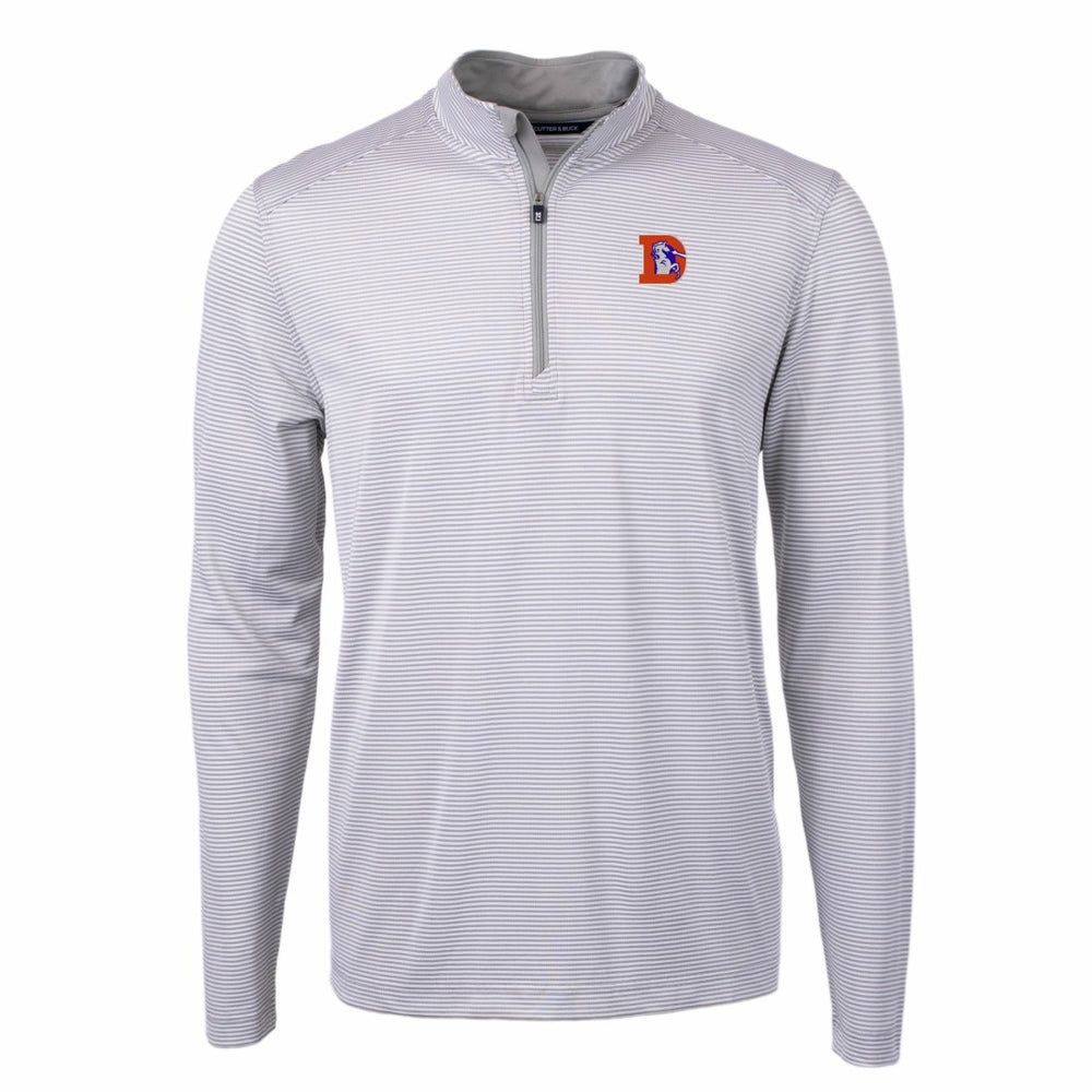 Denver Broncos Cutter & Buck Big & Tall Virtue Eco Pique Micro Stripe Tri-Blend Quarter-Zip Jacket - Gray Jackets