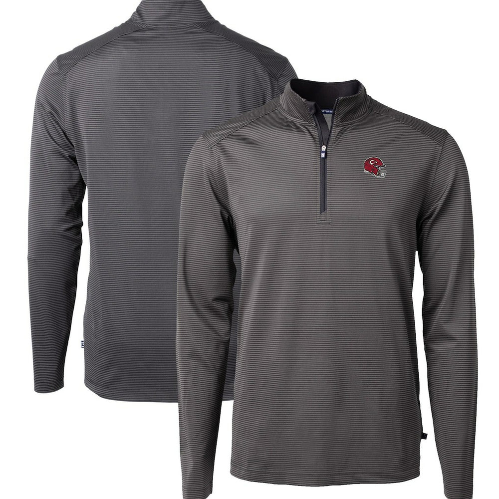 Kansas City Chiefs Cutter & Buck Big & Tall Virtue Eco Pique Micro Stripe Tri-Blend Quarter-Zip Jacket - Black Jackets
