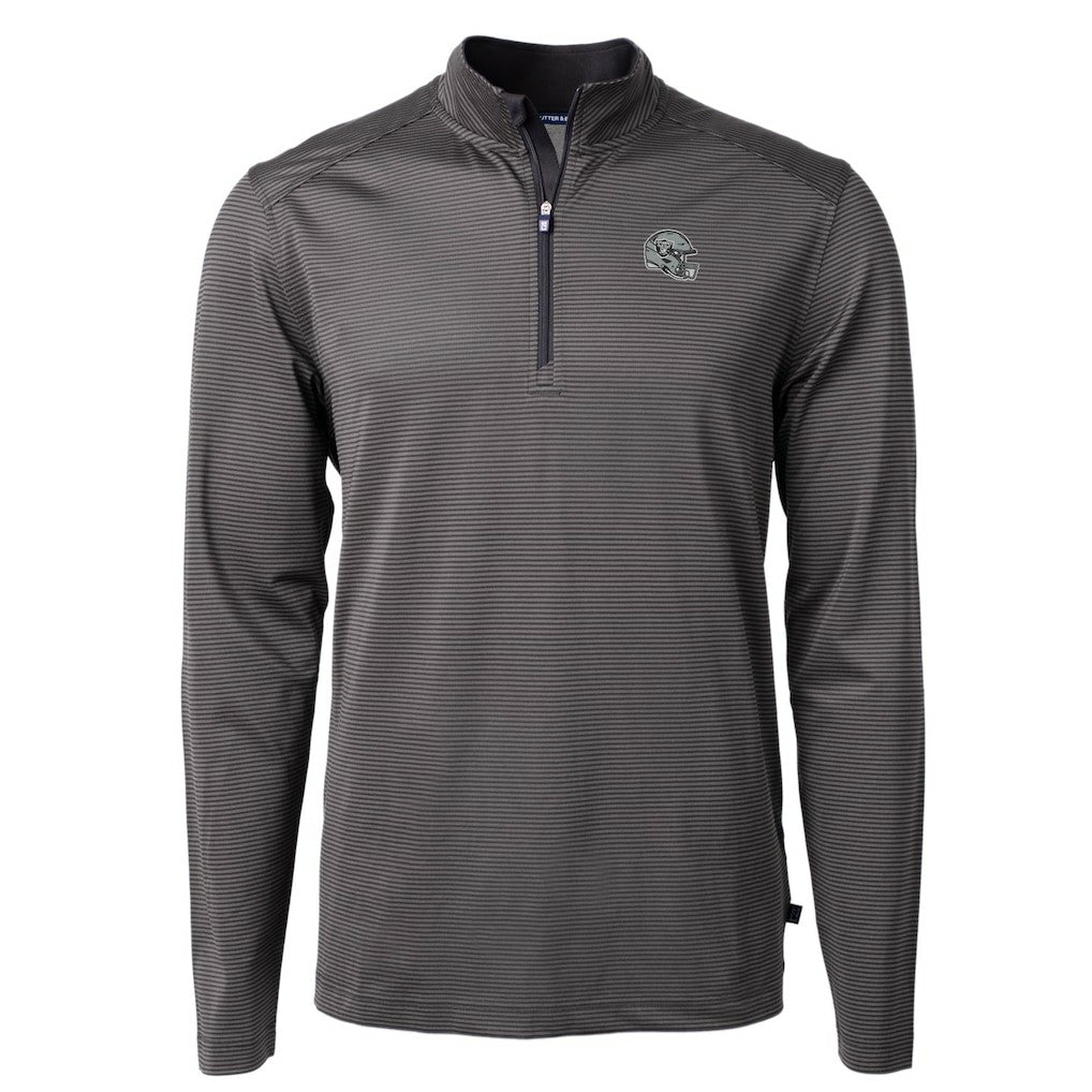 Las Vegas Raiders Cutter & Buck Big & Tall Virtue Eco Pique Micro Stripe Tri-Blend Quarter-Zip Jacket - Black Jackets