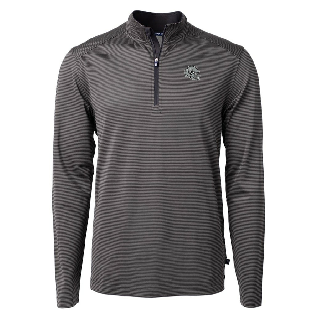 Las Vegas Raiders Cutter & Buck Big & Tall Virtue Eco Pique Micro Stripe Tri-Blend Quarter-Zip Jacket - Black Jackets