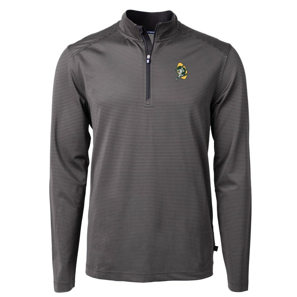 Green Bay Packers Cutter & Buck Big & Tall Virtue Eco Pique Micro Stripe Tri-Blend Quarter-Zip Jacket - Black Jackets