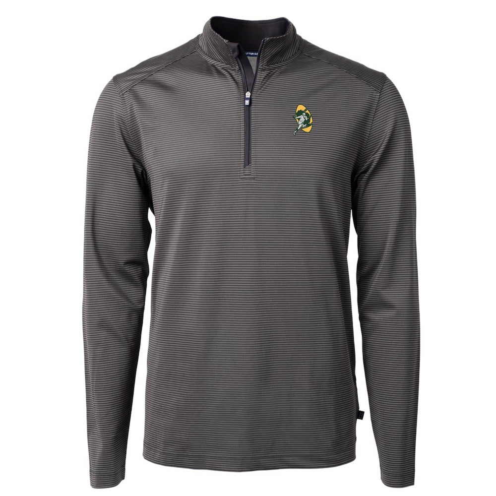 Green Bay Packers Cutter & Buck Big & Tall Virtue Eco Pique Micro Stripe Tri-Blend Quarter-Zip Jacket - Black Jackets
