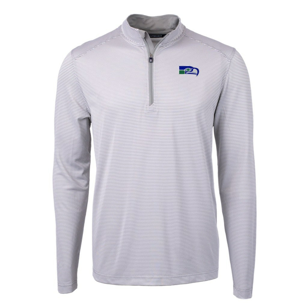 Seattle Seahawks Cutter & Buck Big & Tall Virtue Eco Pique Micro Stripe Tri-Blend Quarter-Zip Jacket - Gray Jackets