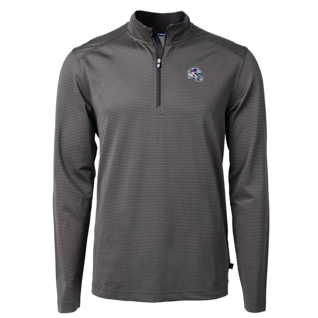 Buffalo Bills Cutter & Buck Big & Tall Virtue Eco Pique Micro Stripe Tri-Blend Quarter-Zip Jacket - Black Jackets