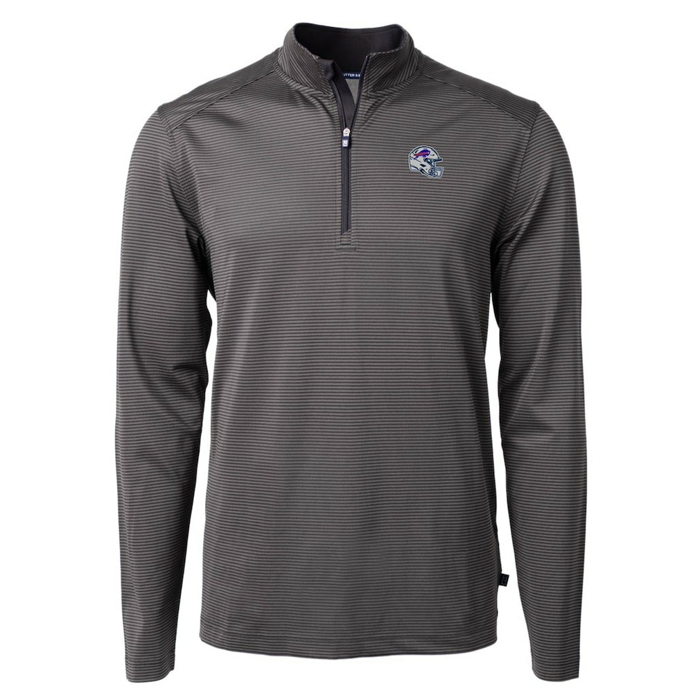 Buffalo Bills Cutter & Buck Big & Tall Virtue Eco Pique Micro Stripe Tri-Blend Quarter-Zip Jacket - Black Jackets