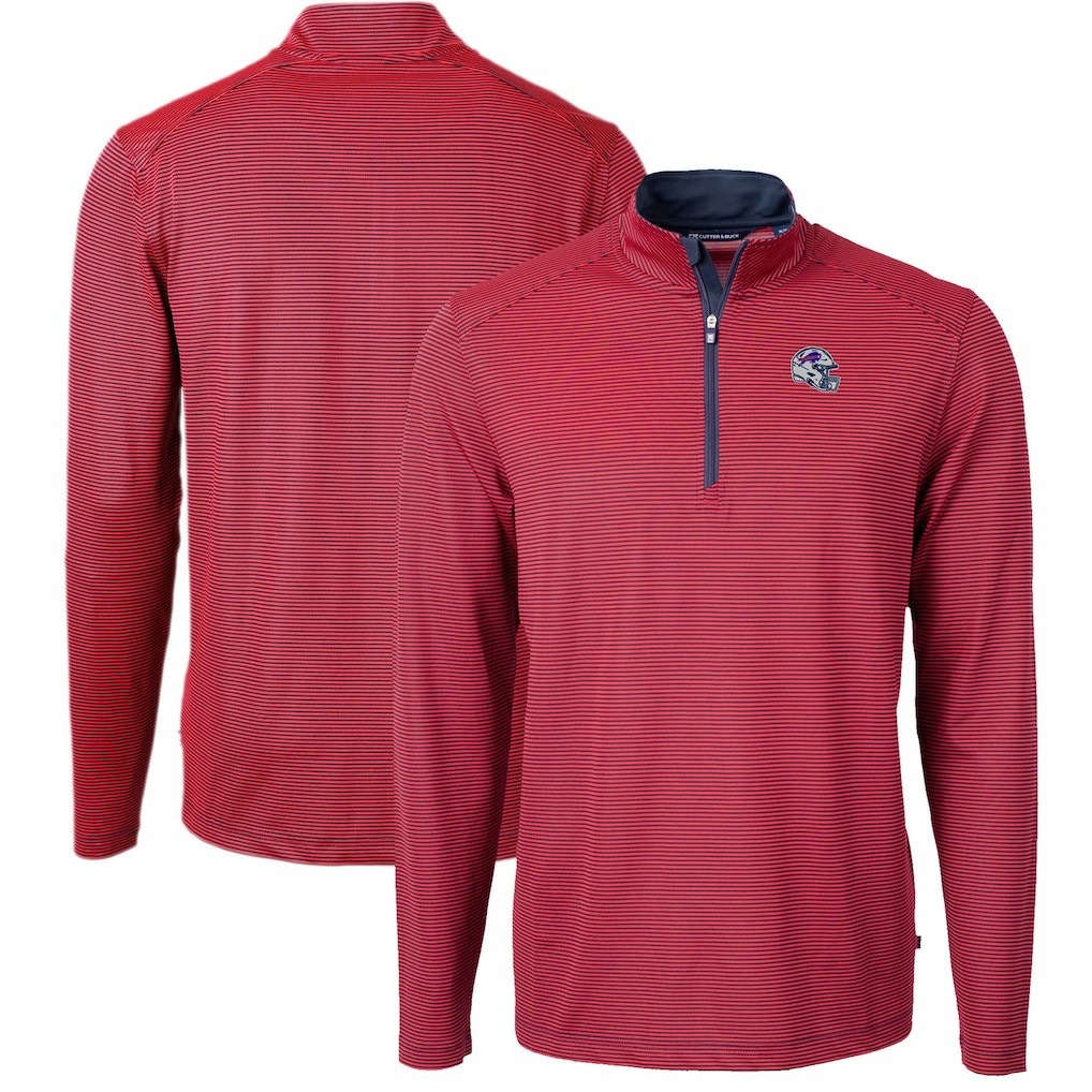 Buffalo Bills Cutter & Buck Big & Tall Virtue Eco Pique Micro Stripe Tri-Blend Quarter-Zip Jacket - Red Jackets