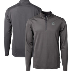 Carolina Panthers Cutter & Buck Big & Tall Virtue Eco Pique Micro Stripe Tri-Blend Quarter-Zip Jacket - Black Jackets
