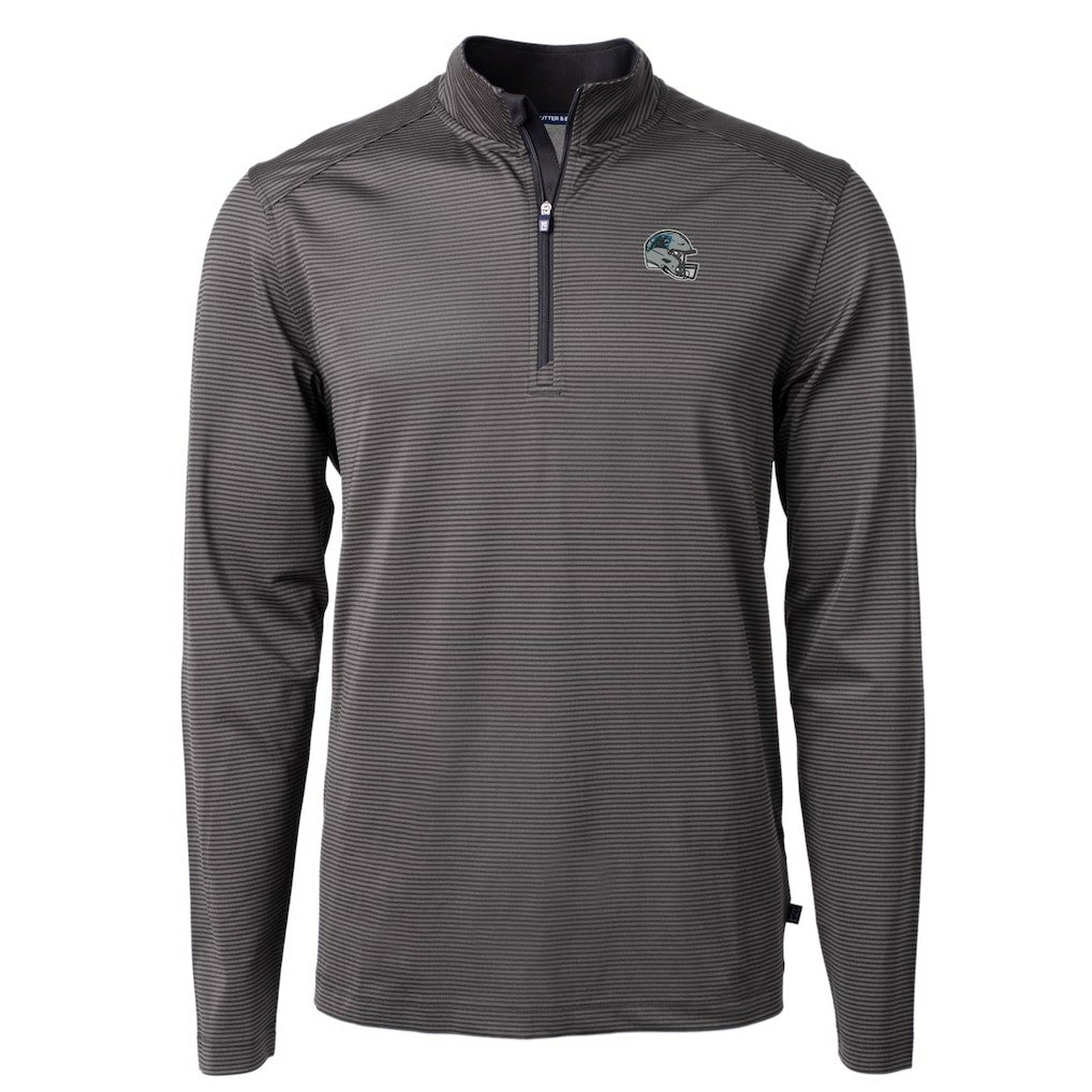 Carolina Panthers Cutter & Buck Big & Tall Virtue Eco Pique Micro Stripe Tri-Blend Quarter-Zip Jacket - Black Jackets