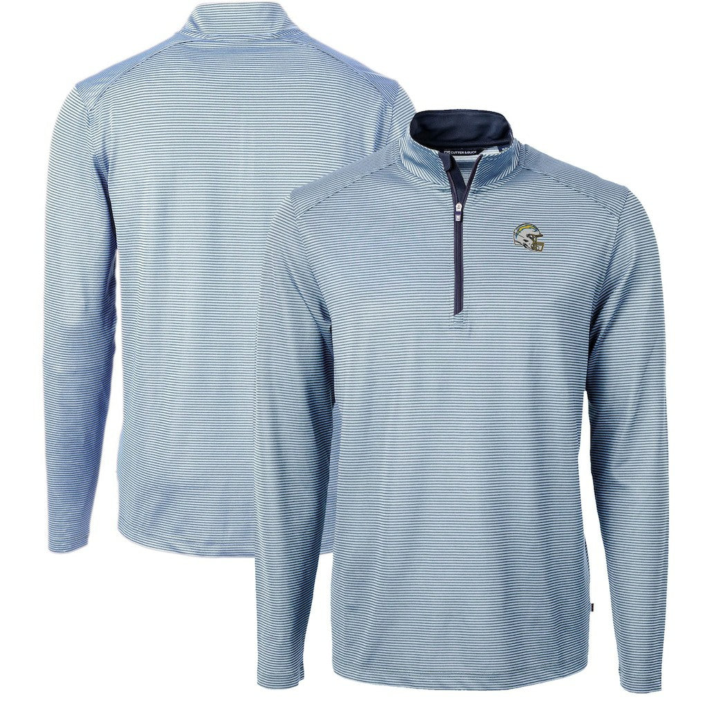 Los Angeles Chargers Cutter & Buck Big & Tall Virtue Eco Pique Micro Stripe Tri-Blend Quarter-Zip Jacket - Powder Blue Jackets