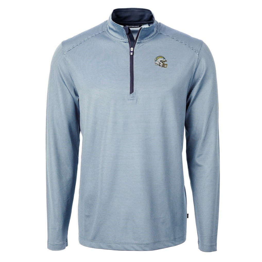 Los Angeles Chargers Cutter & Buck Big & Tall Virtue Eco Pique Micro Stripe Tri-Blend Quarter-Zip Jacket - Powder Blue Jackets