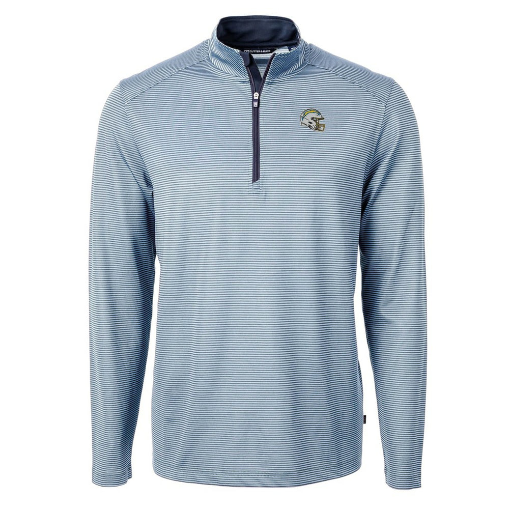 Los Angeles Chargers Cutter & Buck Big & Tall Virtue Eco Pique Micro Stripe Tri-Blend Quarter-Zip Jacket - Powder Blue Jackets