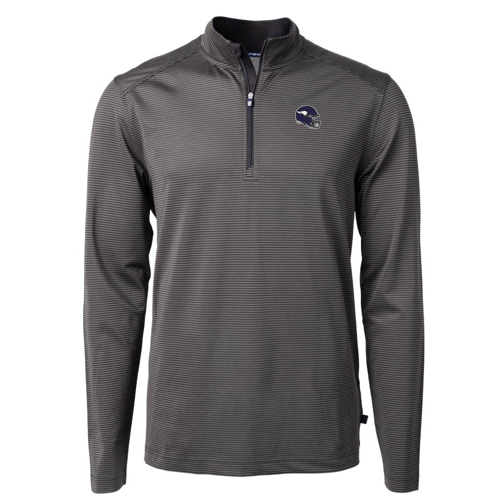 Minnesota Vikings Cutter & Buck Big & Tall Virtue Eco Pique Micro Stripe Tri-Blend Quarter-Zip Jacket - Black Jackets