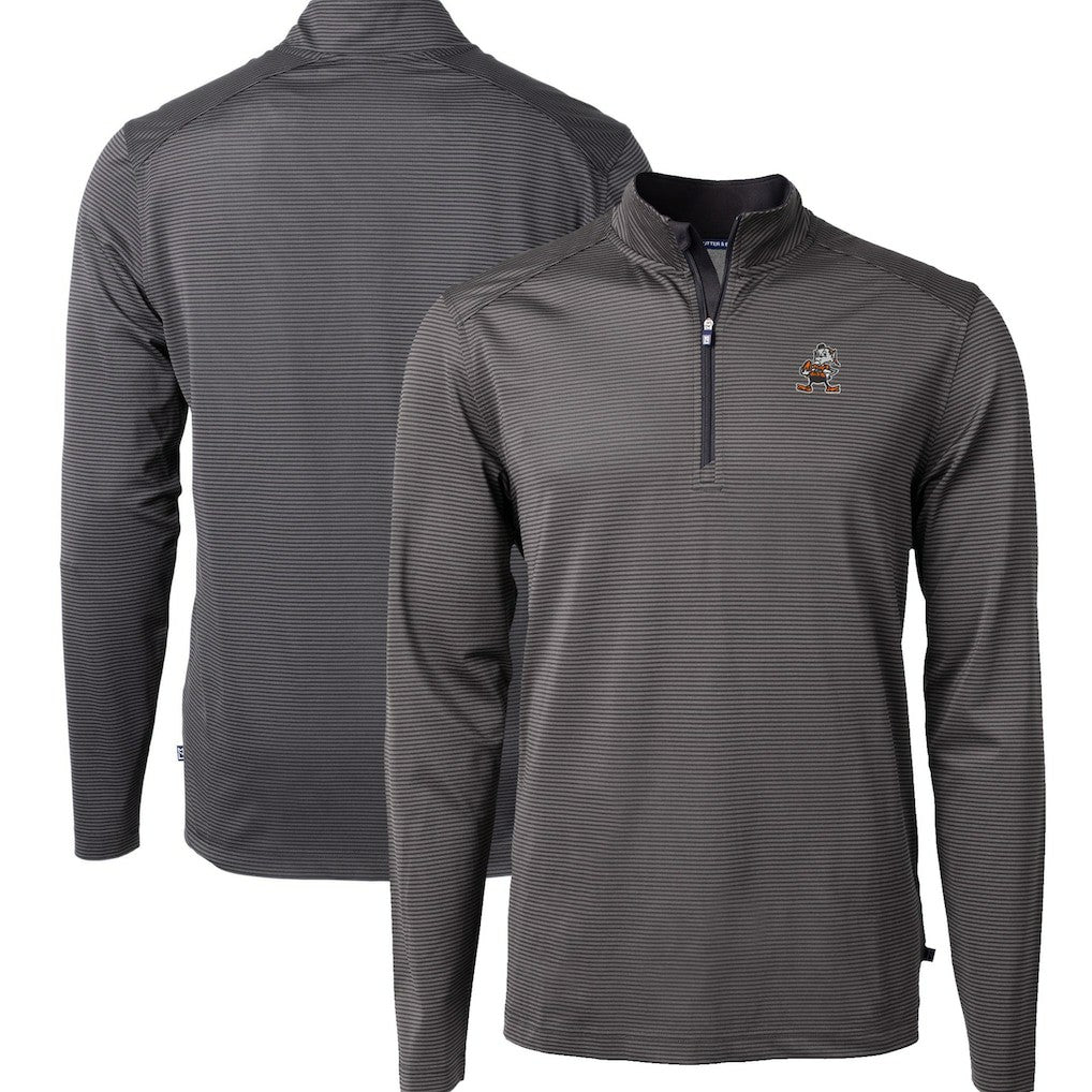 Cleveland Browns Cutter & Buck Big & Tall Virtue Eco Pique Micro Stripe Tri-Blend Quarter-Zip Jacket - Black Jackets