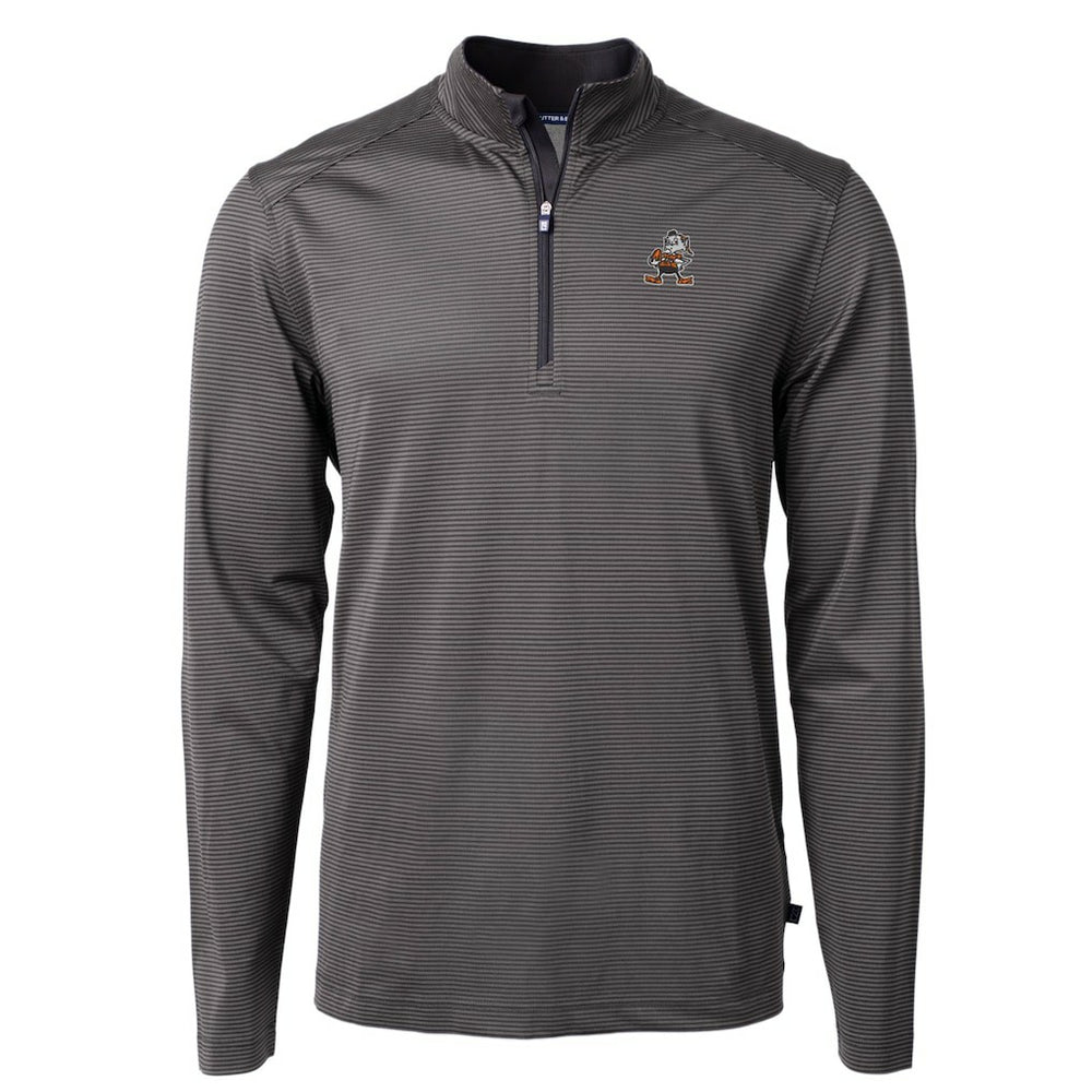 Cleveland Browns Cutter & Buck Big & Tall Virtue Eco Pique Micro Stripe Tri-Blend Quarter-Zip Jacket - Black Jackets