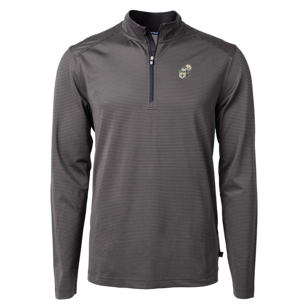 New Orleans Saints Cutter & Buck Big & Tall Virtue Eco Pique Micro Stripe Tri-Blend Quarter-Zip Jacket - Black Jackets