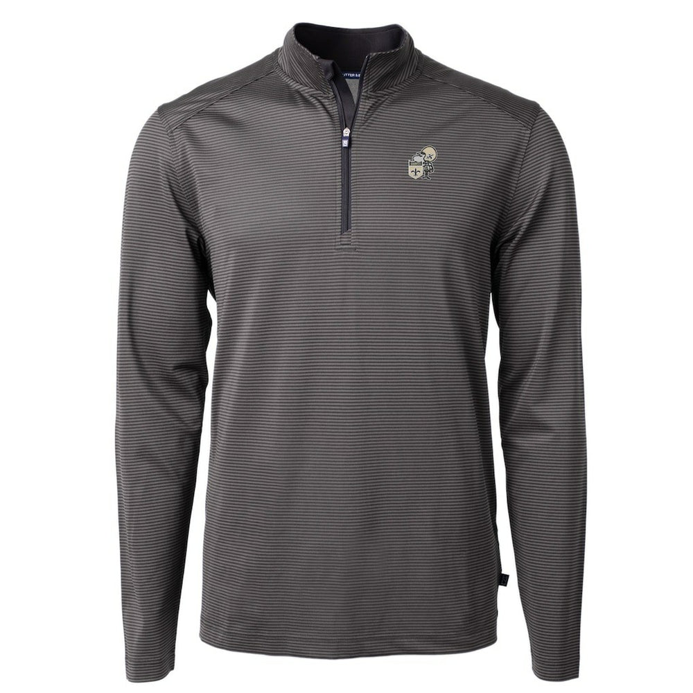 New Orleans Saints Cutter & Buck Big & Tall Virtue Eco Pique Micro Stripe Tri-Blend Quarter-Zip Jacket - Black Jackets