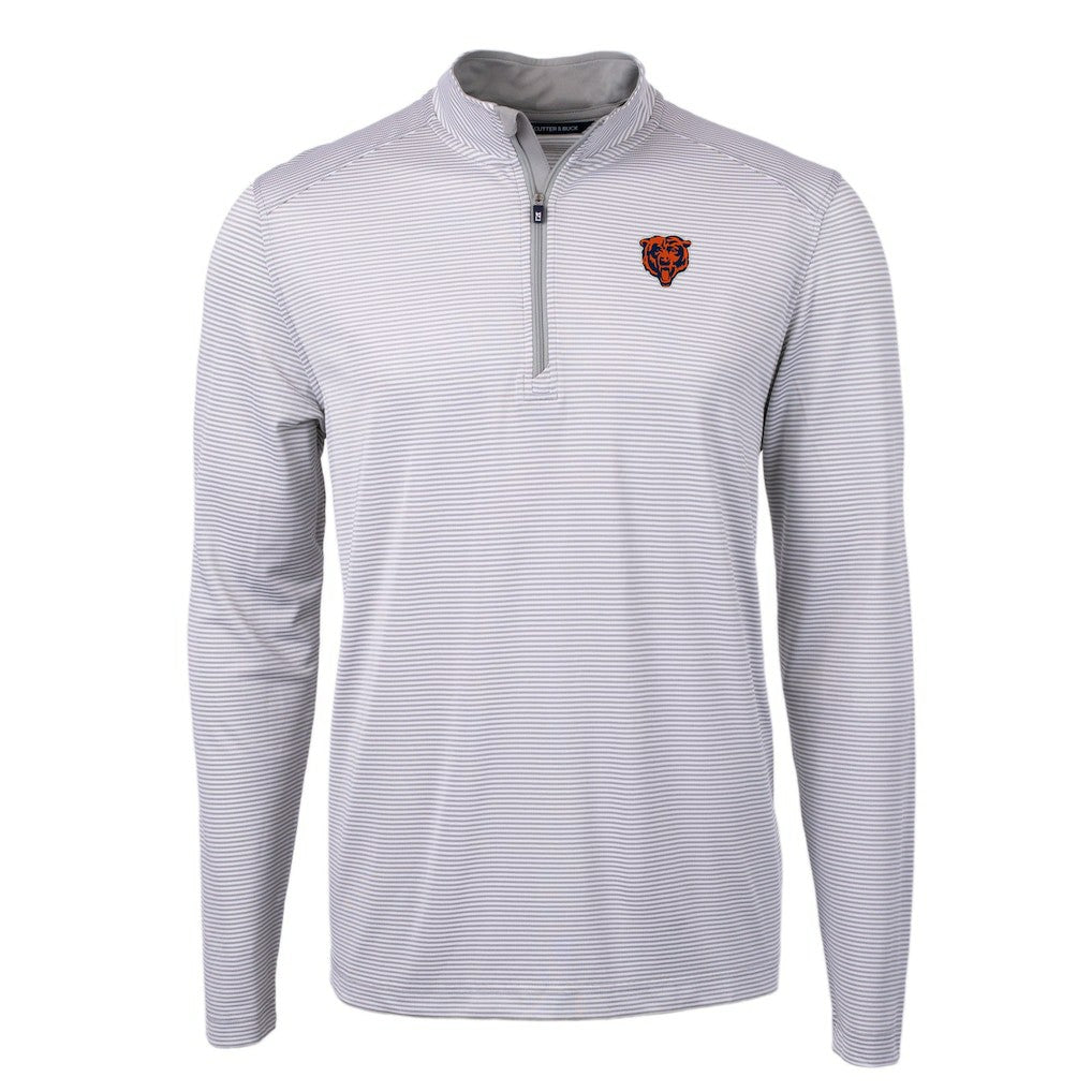 Chicago Bears Cutter & Buck Big & Tall Virtue Eco Pique Micro Stripe Tri-Blend Quarter-Zip Jacket - Gray Jackets