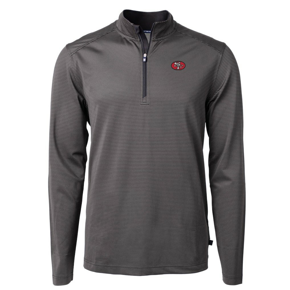 San Francisco 49ers Cutter & Buck Big & Tall Virtue Eco Pique Micro Stripe Tri-Blend Quarter-Zip Jacket - Black Jackets