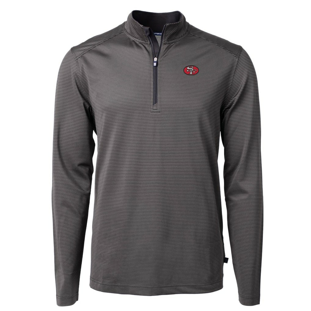 San Francisco 49ers Cutter & Buck Big & Tall Virtue Eco Pique Micro Stripe Tri-Blend Quarter-Zip Jacket - Black Jackets