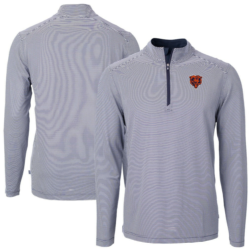 Chicago Bears Cutter & Buck Big & Tall Virtue Eco Pique Micro Stripe Tri-Blend Quarter-Zip Jacket - Navy Jackets