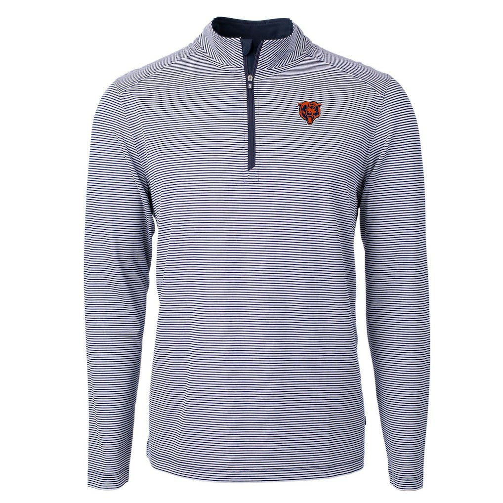 Chicago Bears Cutter & Buck Big & Tall Virtue Eco Pique Micro Stripe Tri-Blend Quarter-Zip Jacket - Navy Jackets