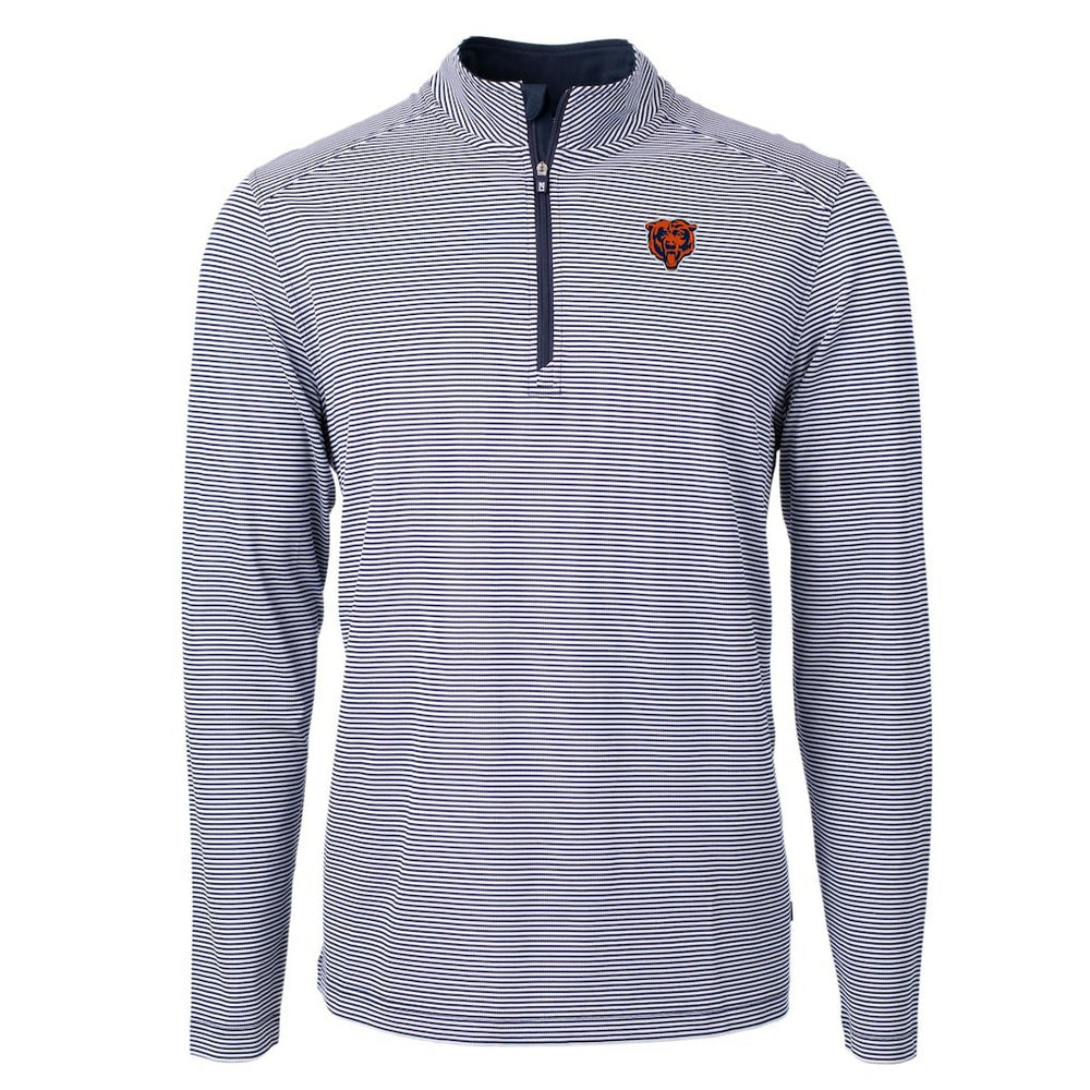 Chicago Bears Cutter & Buck Big & Tall Virtue Eco Pique Micro Stripe Tri-Blend Quarter-Zip Jacket - Navy Jackets