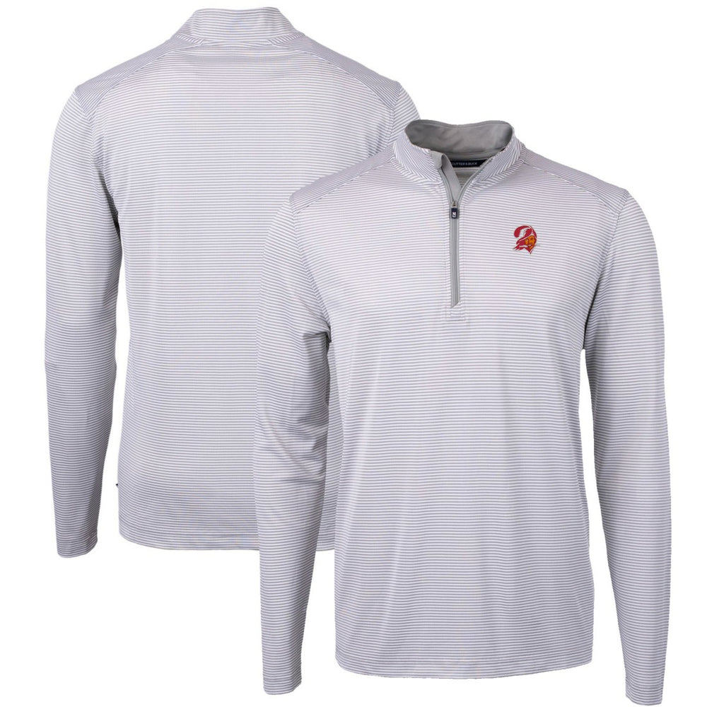 Tampa Bay Buccaneers Cutter & Buck Big & Tall Virtue Eco Pique Micro Stripe Tri-Blend Quarter-Zip Jacket - Gray Jackets