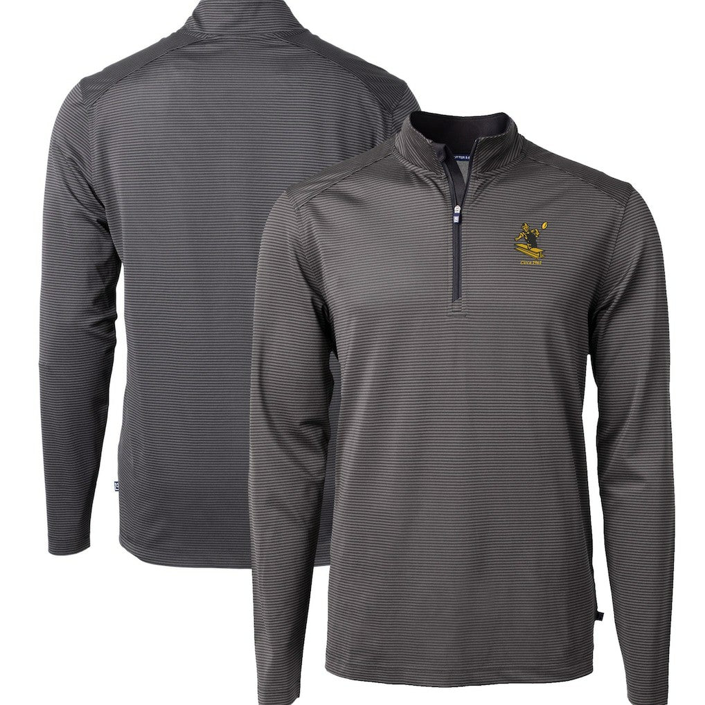 Pittsburgh Steelers Cutter & Buck Big & Tall Virtue Eco Pique Micro Stripe Tri-Blend Quarter-Zip Jacket - Black Jackets