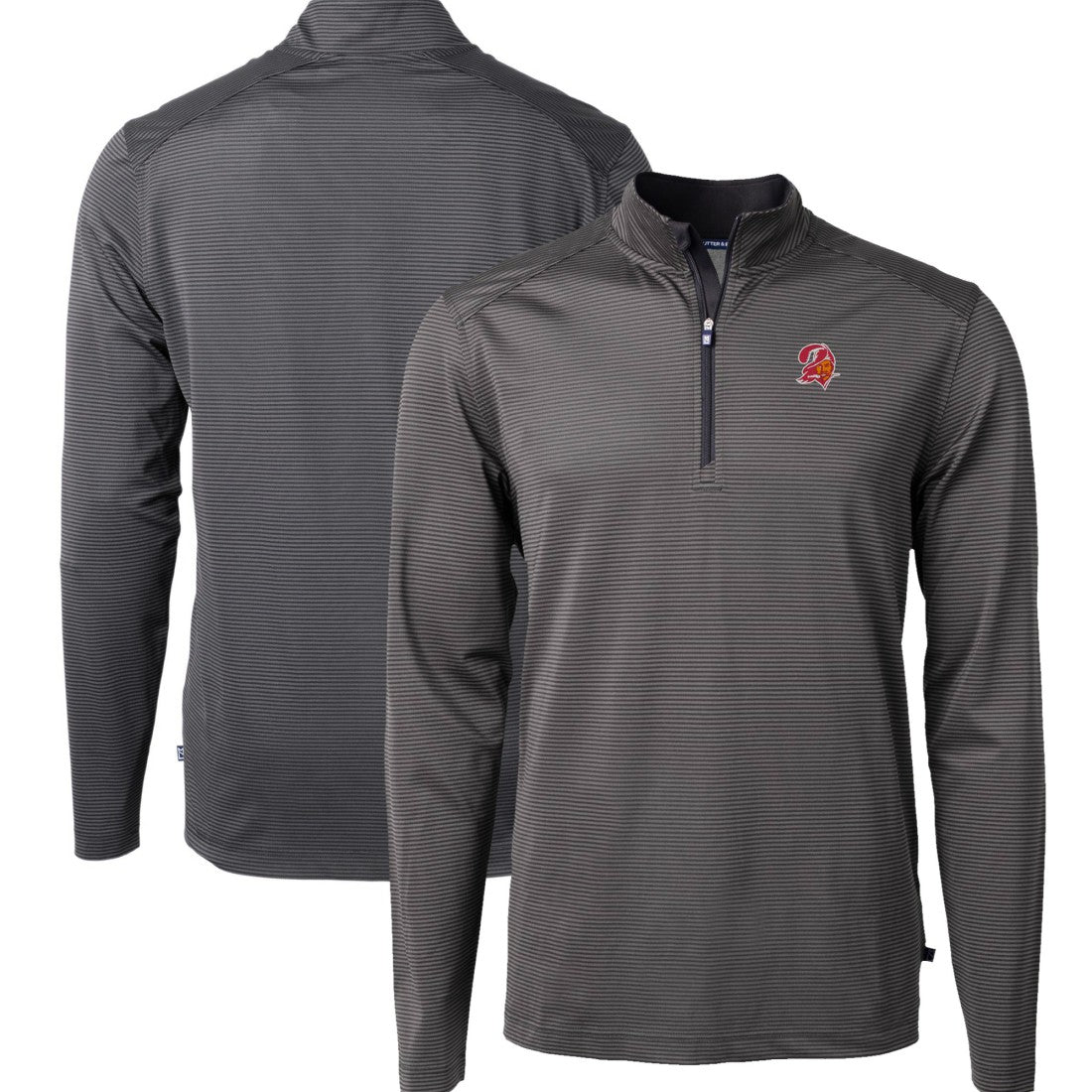 Tampa Bay Buccaneers Cutter & Buck Big & Tall Virtue Eco Pique Micro Stripe Tri-Blend Quarter-Zip Jacket - Black Jackets