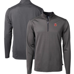 Tampa Bay Buccaneers Cutter & Buck Big & Tall Virtue Eco Pique Micro Stripe Tri-Blend Quarter-Zip Jacket - Black Jackets