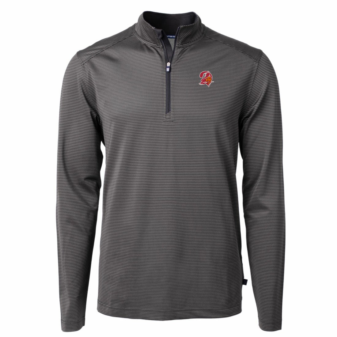 Tampa Bay Buccaneers Cutter & Buck Big & Tall Virtue Eco Pique Micro Stripe Tri-Blend Quarter-Zip Jacket - Black Jackets