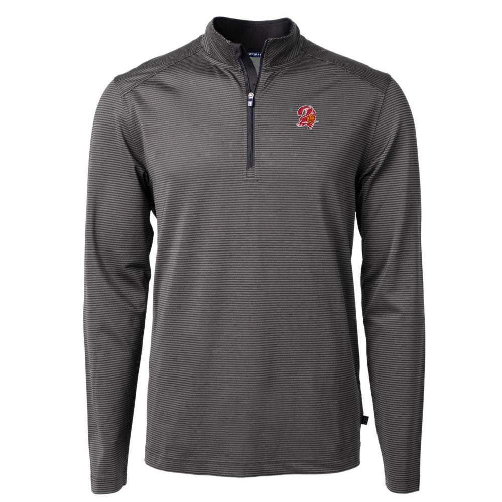 Tampa Bay Buccaneers Cutter & Buck Big & Tall Virtue Eco Pique Micro Stripe Tri-Blend Quarter-Zip Jacket - Black Jackets