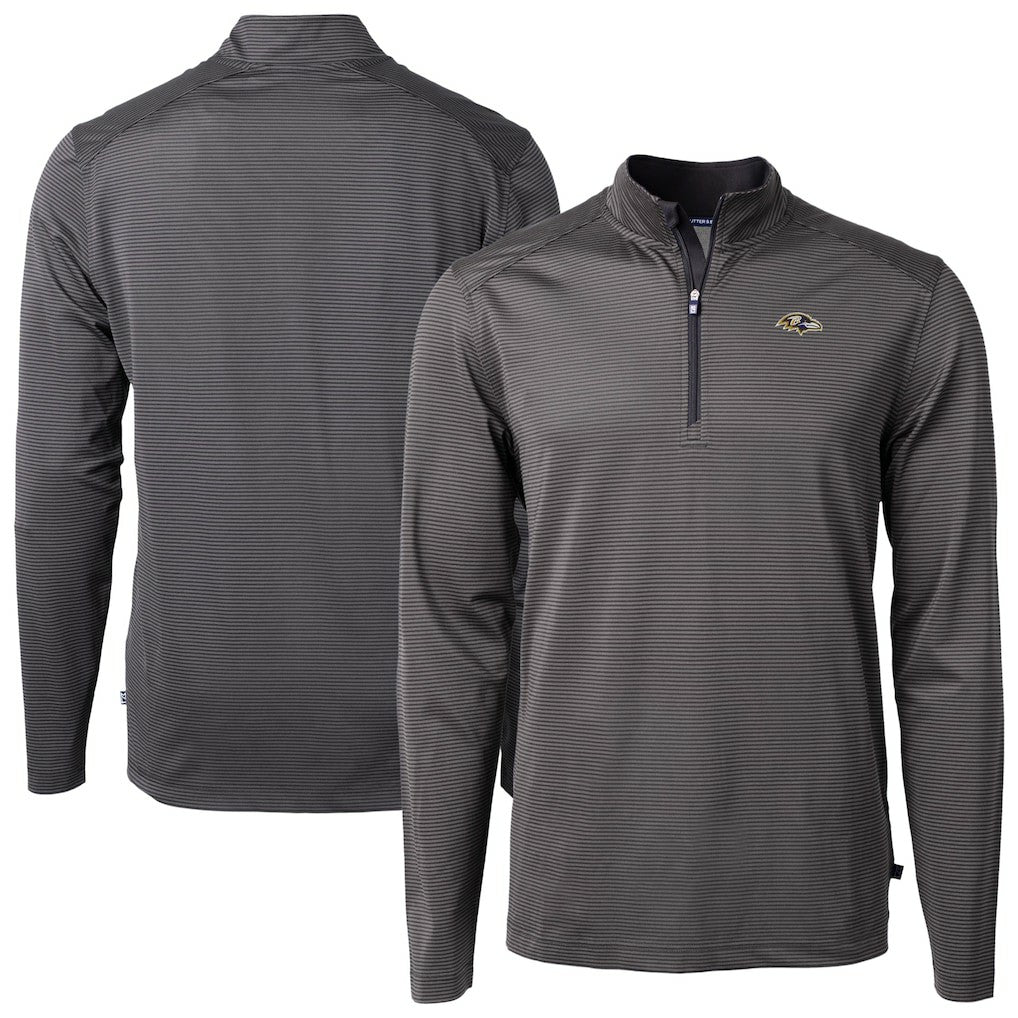 Baltimore Ravens Cutter & Buck Big & Tall Virtue Eco Pique Micro Stripe Tri-Blend Quarter-Zip Jacket - Black Jackets