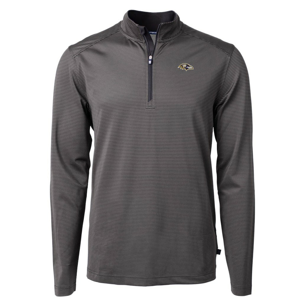 Baltimore Ravens Cutter & Buck Big & Tall Virtue Eco Pique Micro Stripe Tri-Blend Quarter-Zip Jacket - Black Jackets