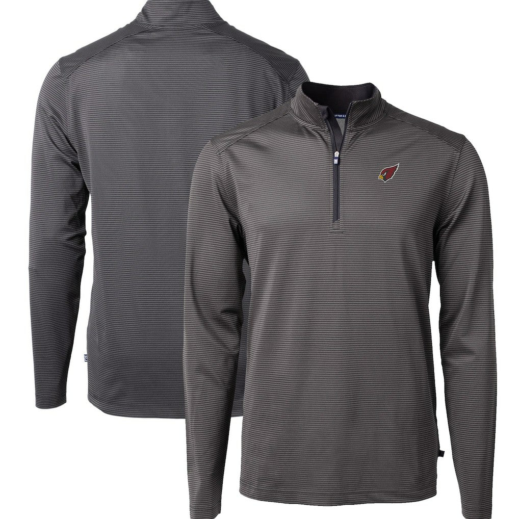 Arizona Cardinals Cutter & Buck Big & Tall Virtue Eco Pique Micro Stripe Tri-Blend Quarter-Zip Jacket - Black Jackets