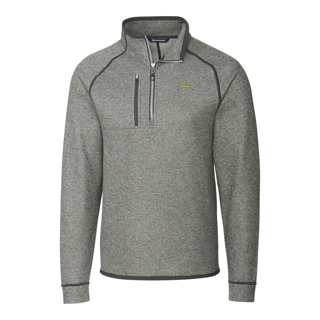 Los Angeles Chargers Cutter & Buck Big & Tall Mainsail Sweater-Knit Raglan Half-Zip Jacket - Heather Gray Jackets