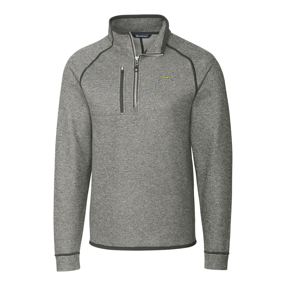 Los Angeles Chargers Cutter & Buck Big & Tall Mainsail Sweater-Knit Raglan Half-Zip Jacket - Heather Gray Jackets