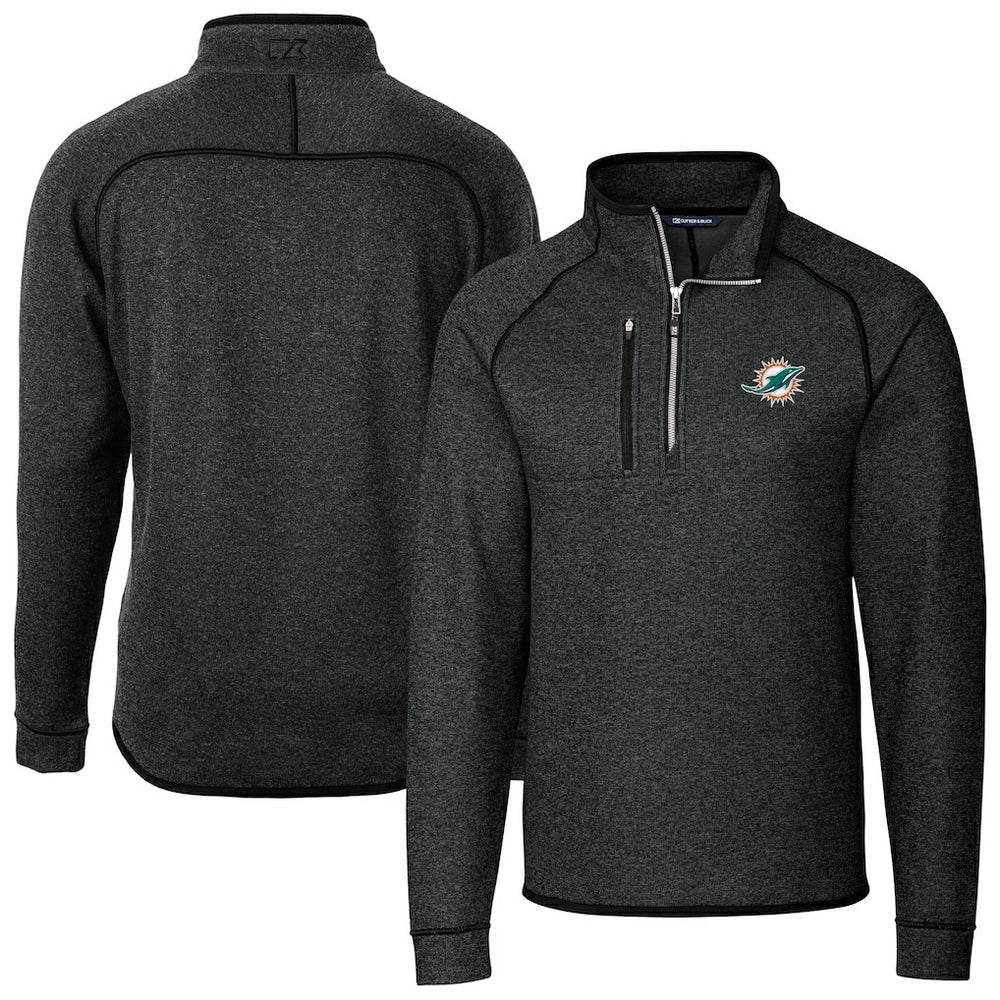 Miami Dolphins Cutter & Buck Big & Tall Mainsail Sweater-Knit Half-Zip Jacket - Heather Charcoal Jackets