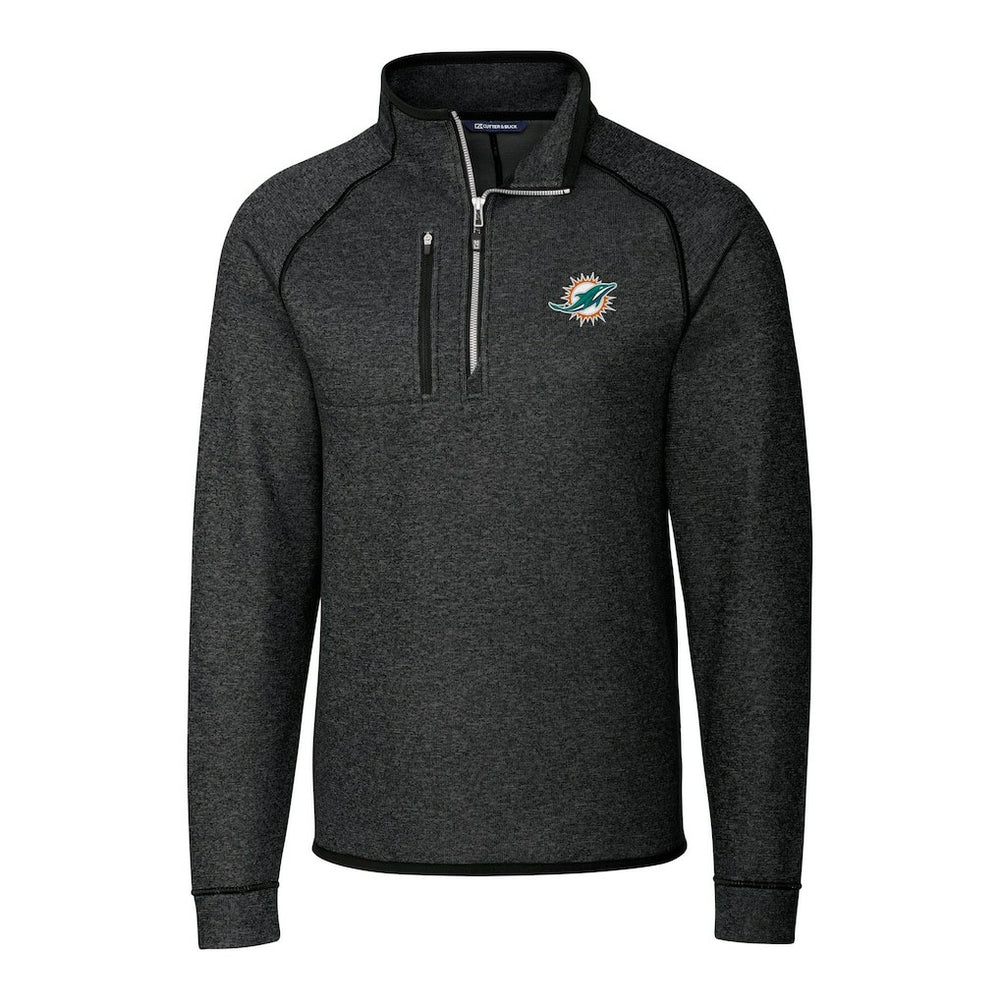 Miami Dolphins Cutter & Buck Big & Tall Mainsail Sweater-Knit Half-Zip Jacket - Heather Charcoal Jackets