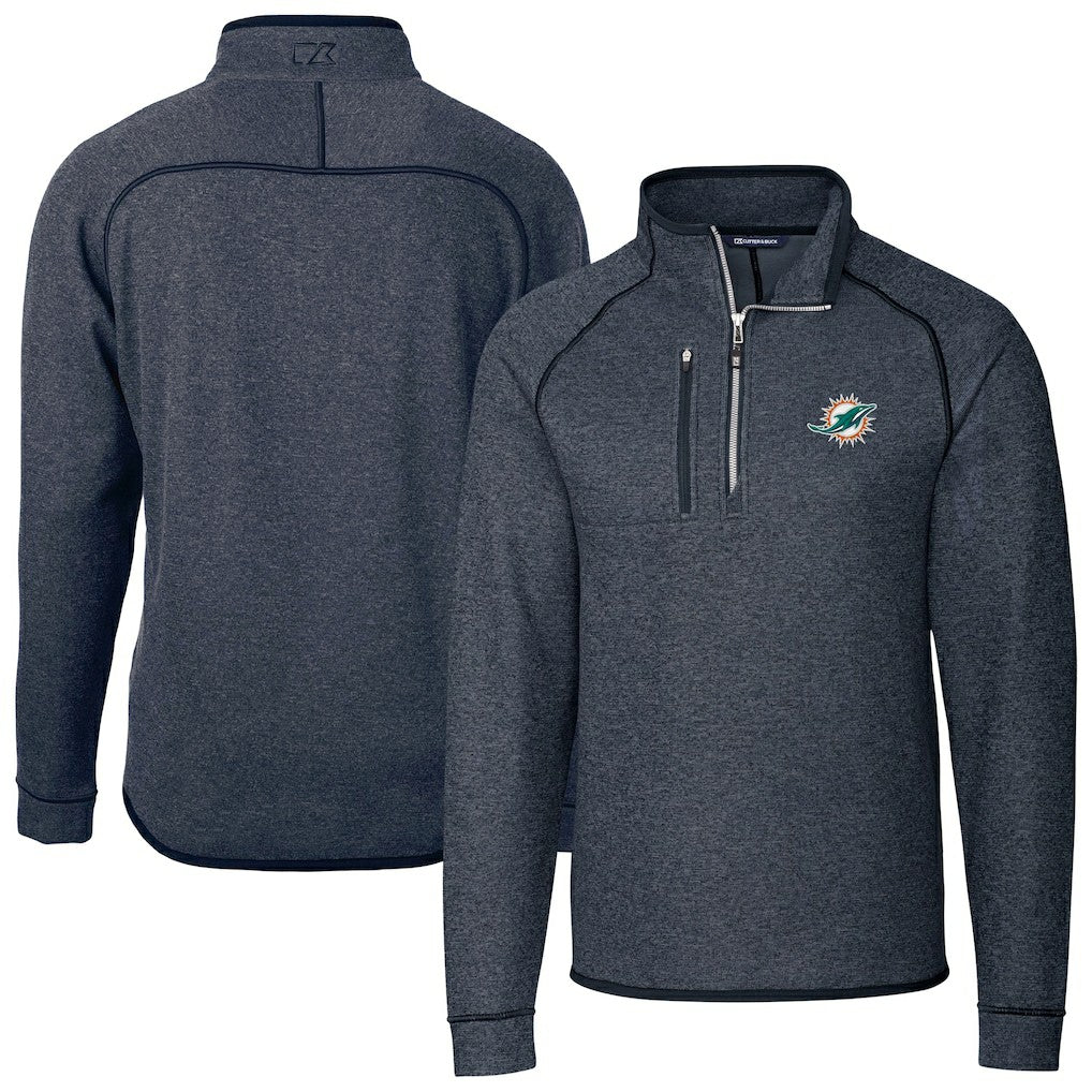 Miami Dolphins Cutter & Buck Big & Tall Mainsail Sweater-Knit Half-Zip Jacket - Heather Navy Jackets