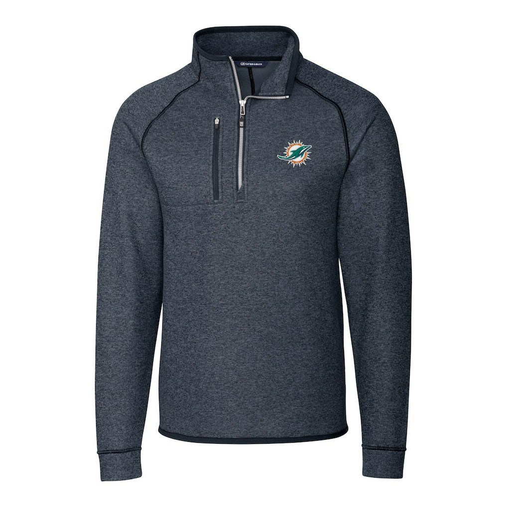 Miami Dolphins Cutter & Buck Big & Tall Mainsail Sweater-Knit Half-Zip Jacket - Heather Navy Jackets